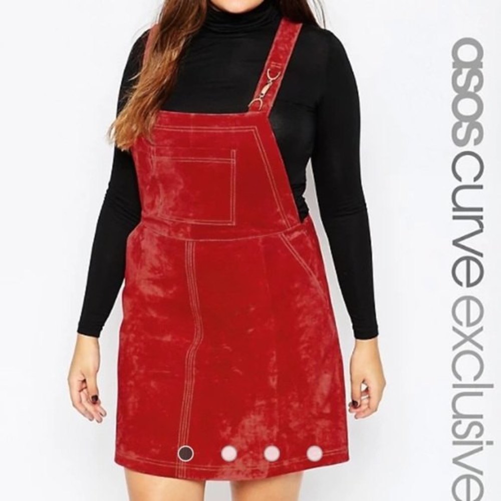 ASOS Curve Overall Dress in Suede with Gold Clasps